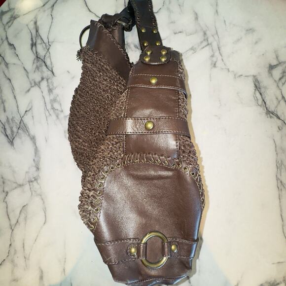Y2K Isabella Fiore Carina Hobo Dark Brown Knitted Real Leather 16'hx14L Boho Bag - Picture 2 of 14